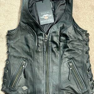 Harley-Davidson Leather Vest Women's Med Black NWT Adjustable Lace Up